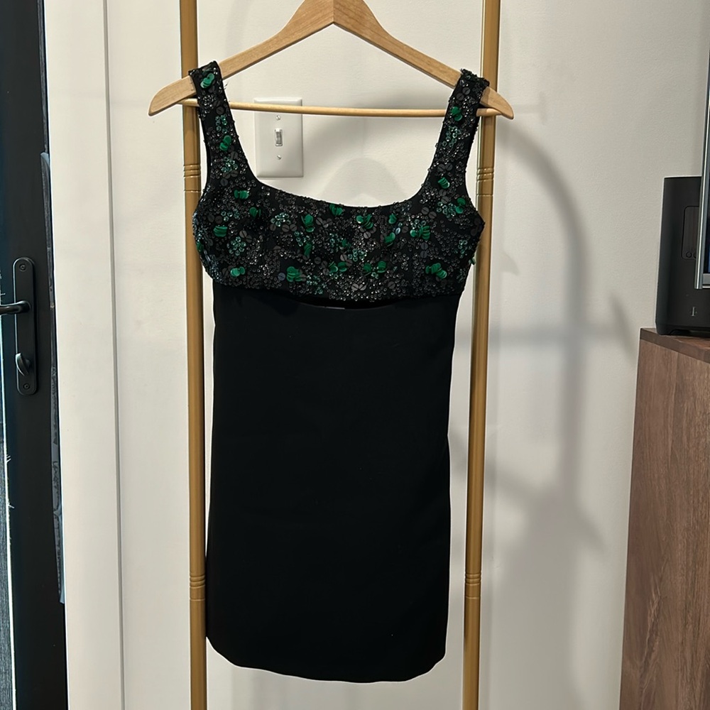 ZARA Embroidered Yoke Beaded Black Mini Dress Limited Edition